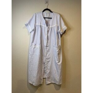 Ekouaer XL Blue White Striped button Front House Dress Nightgown Robe Lounger XL